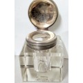 Inkwell stamped EPNS on collar Hinged lid lead Crystal  bevelled edges No chips No cracks