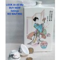 Flask + 2 saki cups - ORIENTAL ceramic Geisha flowers Back birds and flowers decor