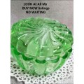 Art Deco Vaseline swirl rib Glass Green lidded powder bowl Uranium glass? Did UV test see pics