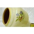 Vase ceramic POOLE No. 969-ENGLAND CREAM DECORATED WITH FLOWERS - YELLOW STRIPE AND TOP RIM SPOTS