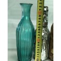 VASE ribbed Glass China + mosaic mirror tiles +Pottery coated shell hand done