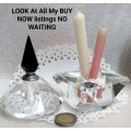 Art Deco Scent bottle Crystal Cut Glass Black Stopper + dauber empty+1 candle holder hand made