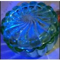 Art Deco Vaseline swirl rib Glass Green lidded powder bowl Uranium glass? Did UV test see pics