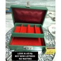 Jewelry Box Green Shagreen red inside hinged tray LOOK At my BUY NOW listings NO WAITING