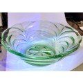 Art Deco bowl Vaseline swags scalloped edges Glass Green *Uranium glass? Did UV test see pics