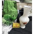 VASE glass Opaline White cased frilled edges+1Green Murano VaseLOOK At My BUY NOW listing NO WAITING