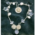 Necklace VTG SilverTone metal LOTS ACRYLIC charms + baublesLOOK At My BUY NOW LISTINGS NO WAITING