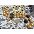 Necklace+Scarf+bracelet - beads black +Gold smaller*bracelet Acrylic br+Scarf holder gold tone metal