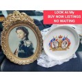Picture of Very young beautiful Queen Elizabeth HRH Gold tone Frame + family ceramic PinTray