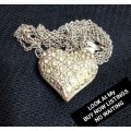 Necklace signed Avon Chain Silver **Gold  Pendant PUFF Heart Masses Crystal*Back Cutout Hearts