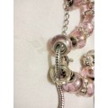 Necklace Pretty Pink Glass beads silver tone chain lobster claspLOOK At MY BUY NOW ltems NO WAITING