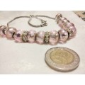 Necklace Pretty Pink Glass beads silver tone chain lobster claspLOOK At MY BUY NOW ltems NO WAITING