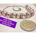 Necklace Pretty Pink Glass beads silver tone chain lobster claspLOOK At MY BUY NOW ltems NO WAITING