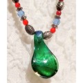 Necklace Murano Glass Colour Silver red blue  Foil hand blown Pendant LOOK At MY BUY NOW NO WAITING