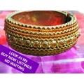 BANGLE  Hinged CLAMPER Large BEADED middle has Orange Crystals LOOK At My BUY NOW ltems NO WAITING