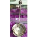 1 Cloverleaf shape Sugar Sifter Plated Spoon  bowl serated edges Cutout multiple shapes Ball finial