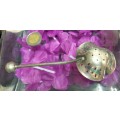 1 Cloverleaf shape Sugar Sifter Plated Spoon  bowl serated edges Cutout multiple shapes Ball finial
