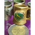 MUGS - 4 minitures 1 Spring buck 1995 enamel Badge*printers tray ornaments metal 2 silver 2gold