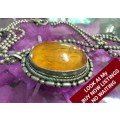 Necklace - AMBER Pendant CHAIN  Silver Tone metal balls LOOK At My BUY NOW LISTINGS NO WAITING