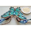Necklace signed Avon Blue Butterfly enameled Pendant Crystals back copper tone metal duo chain