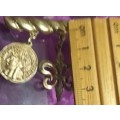 BROOCH Vintage French-Bar with 3 Charms on French 1Fleur de lys 1 medallion head on 1 hand bag