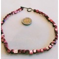 2 Necklaces  -Gemstones Maroon PINK Art deco style Cube Indian Agate sq+I Gold Brown.