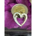 Pendant -  1 has  2 Heart Crystals Silver Tone metal MOD.LOOK At My BUY NOW ltems NO WAITING