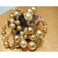 Necklace  - Bib  2 Strand Faceted cut crystal clear+ Faux graduating Pearls gemstone lobster clasp