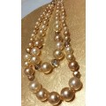 Necklace  - Bib  2 Strand Faceted cut crystal clear+ Faux graduating Pearls gemstone lobster clasp