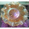 Carnival Glass dish - Frilled scalloped edge* points *Cut Circles  Diamond Pattern Condition perfect