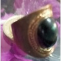 Dress RING Vintage  Black Caboshone stone Cooper tone LOOK At My BUY NOW LISTING NO WAITING