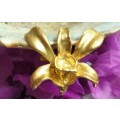 ORCHID either Brooch or NECKLACE also has loop for chain Pendant - Gold tone metal