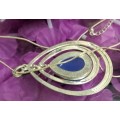 Necklace Pendant- 3 Rings blue Moon Silver tone metal+Chain MOD.LOOK At My BUY NOW ltems NO WAITING