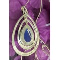 Necklace Pendant- 3 Rings blue Moon Silver tone metal+Chain MOD.LOOK At My BUY NOW ltems NO WAITING