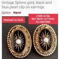 Earrings clip on-RARE*SPHINX Black cut glass faux pearl Root 1947/1970Chiswick UK Mourning Jewelry