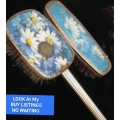 Mirror+Brush set - Vanity dressing table decor Blue has white daisy`s Vintage 1960s Very Pretty
