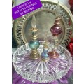 3 Perfume Bottles+Stoppers +1Glass Vanity TrayEgyptian hand blown Empty LOOKatMy BUY NOW* NO WAITING
