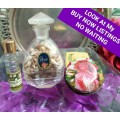 2 glass Perfume BOTTLES+ lids1has sea shells+ 1 Tin emptyLOOK At All My BUY NOW Listings NO WAITING