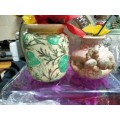 Vases -  2 * 1 Posy + Tubular Pottery Multicolour Glaze Pink Green decor
