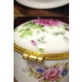 Pill box - Porcelain trinket/ring box hinged lid-pink ROSES decor