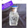 Perfume Bottle - Lid STERLING SILVER Cut Glass Crystal bottle has chips to top rim and Crack