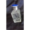 Perfume Bottle - Lid STERLING SILVER Cut Glass Crystal bottle has chips to top rim and Crack
