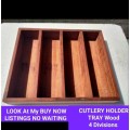 CUTLER Holder Tray- Wood 4 Divisions Great Country kitchen Decor LOOK At My BUY NOW items NO WAITING