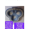 WEDGEWOOD Jasper dish Clover leaf*3 diff.Maiden GrVines white on blue*LOOK At My BUY NOW *NO WAITING