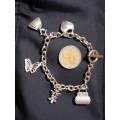 BRACELET Silver Tone Metal chain with Charms LOOK At My BUY NOW LISTINGS NO WAITING