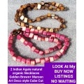 2 Necklaces  -Gemstones Maroon PINK Art deco style Cube Indian Agate sq+I Gold Brown.