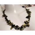 KEISHA Fresh Water Pearls NECKLACE,+BRACELET Golden GREEN LOOK At My BUY NOW items NO WAITING