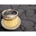 RING S925 Sterling lots crystals Top+sides nice ribbed  LOOK At My BUY NOW LISTINGS NO WAITING