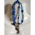 Necklace +SEA HORSE metal Pendant Glass Beads Blue +Turquoise LOOK At My BUY NOW items NO WAITING
