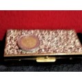 Vintage LADIES Cigarette box - *Rectangular hinged Lid Embossed  *GOLD TONE METAL